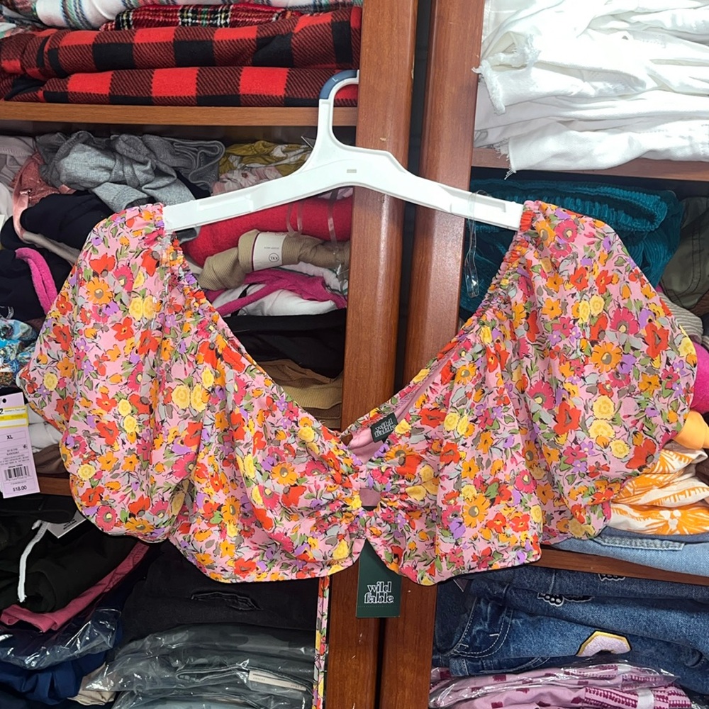 Wild Fable Floral Crop Top - Pink and Yellow